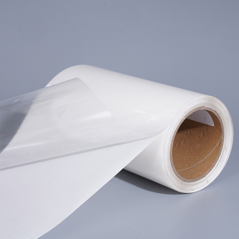 Etiqueta de película BOPP autoadhesiva PM039A1 – 50 μm BOPP transparente / acrílico UV / glassine blanco de 60 g/m2