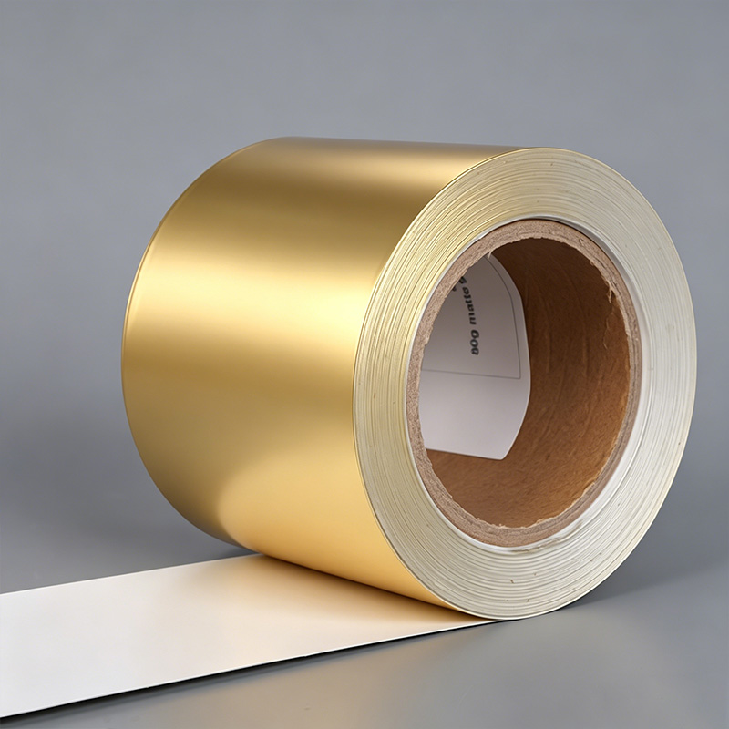 Etiqueta de papel metalizado autoadhesivo JS021H1 – Papel dorado mate de 80 g/m2 / Papel termofusible blanco de 60 g/m2